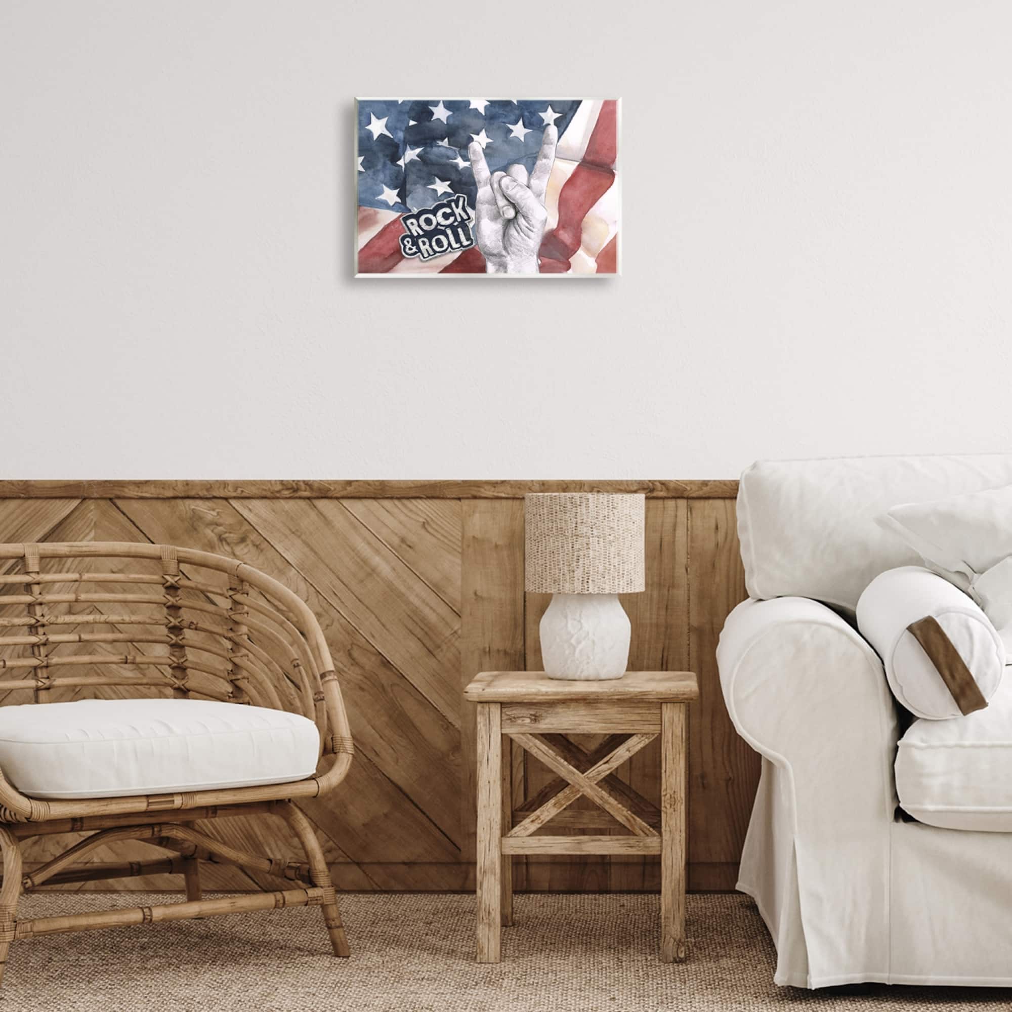 Stupell Industries Rock And Roll Hand And American Flag Design Wall Plaque Art